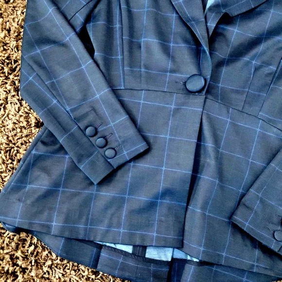 Cabi Women's Checkout Blazer 10 Jacket Sunset Kiss Blue Check Kick Pleat‎ Career - Picture 2 of 13